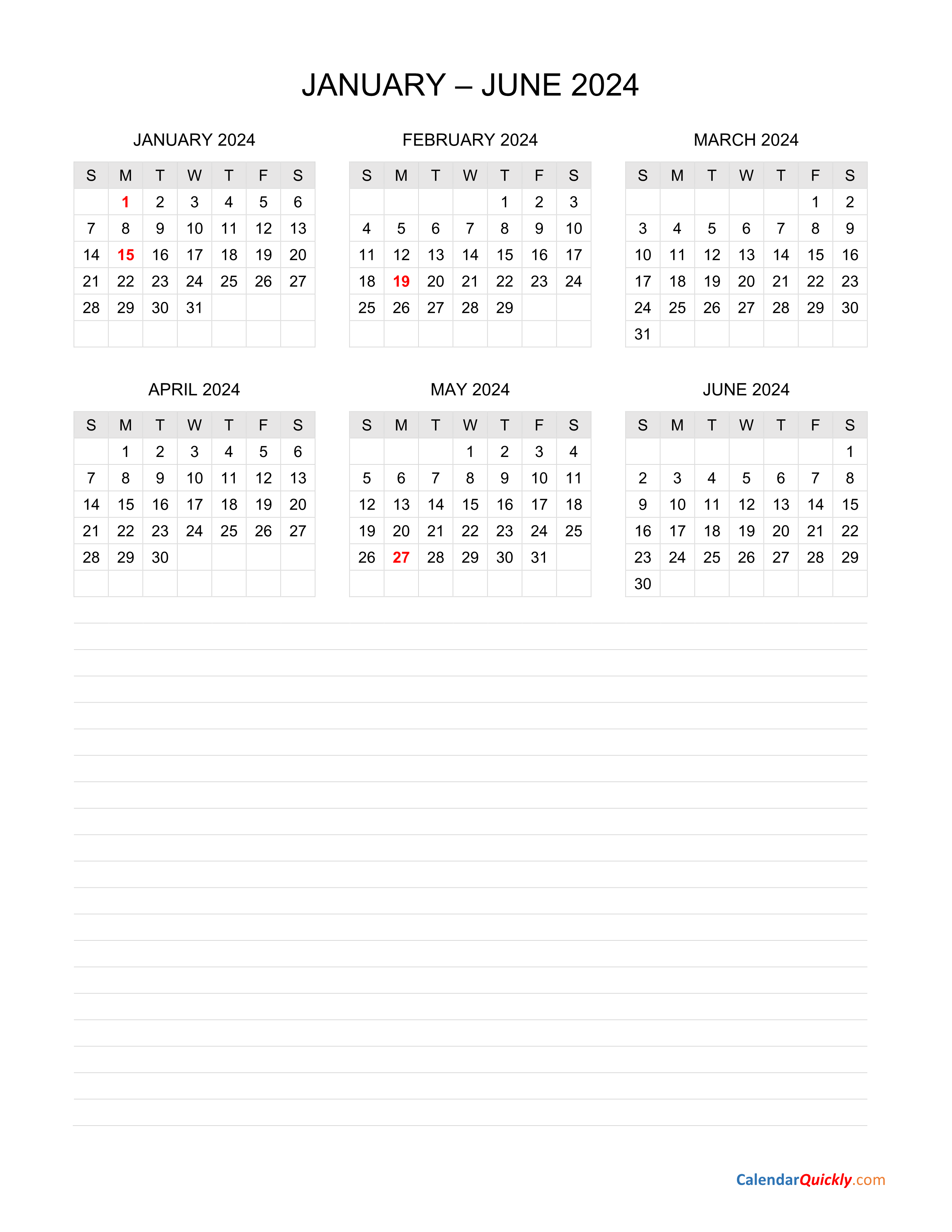 Six Months 2024 Calendar Calendar Quickly