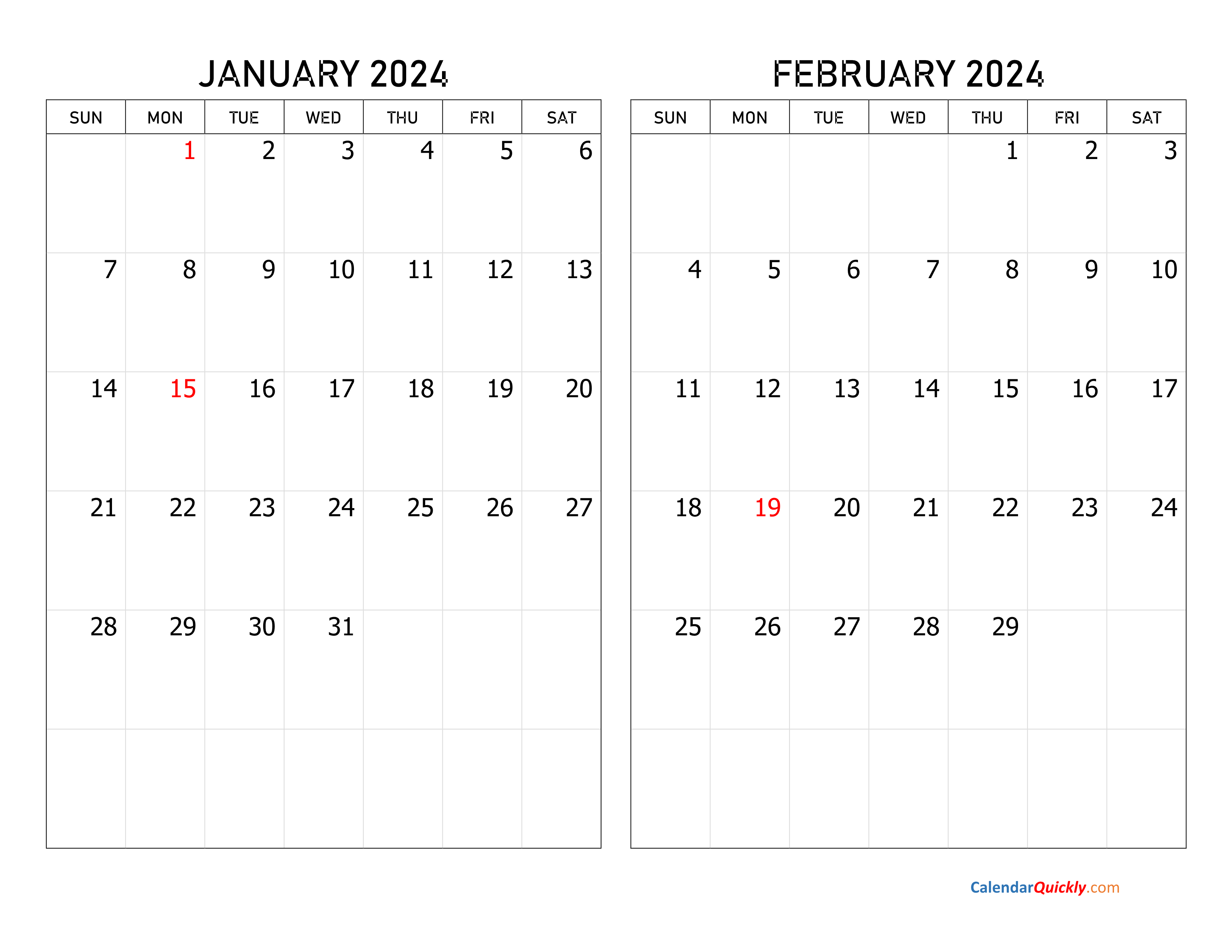 Two Months 2024 Calendar | Calendar Quickly