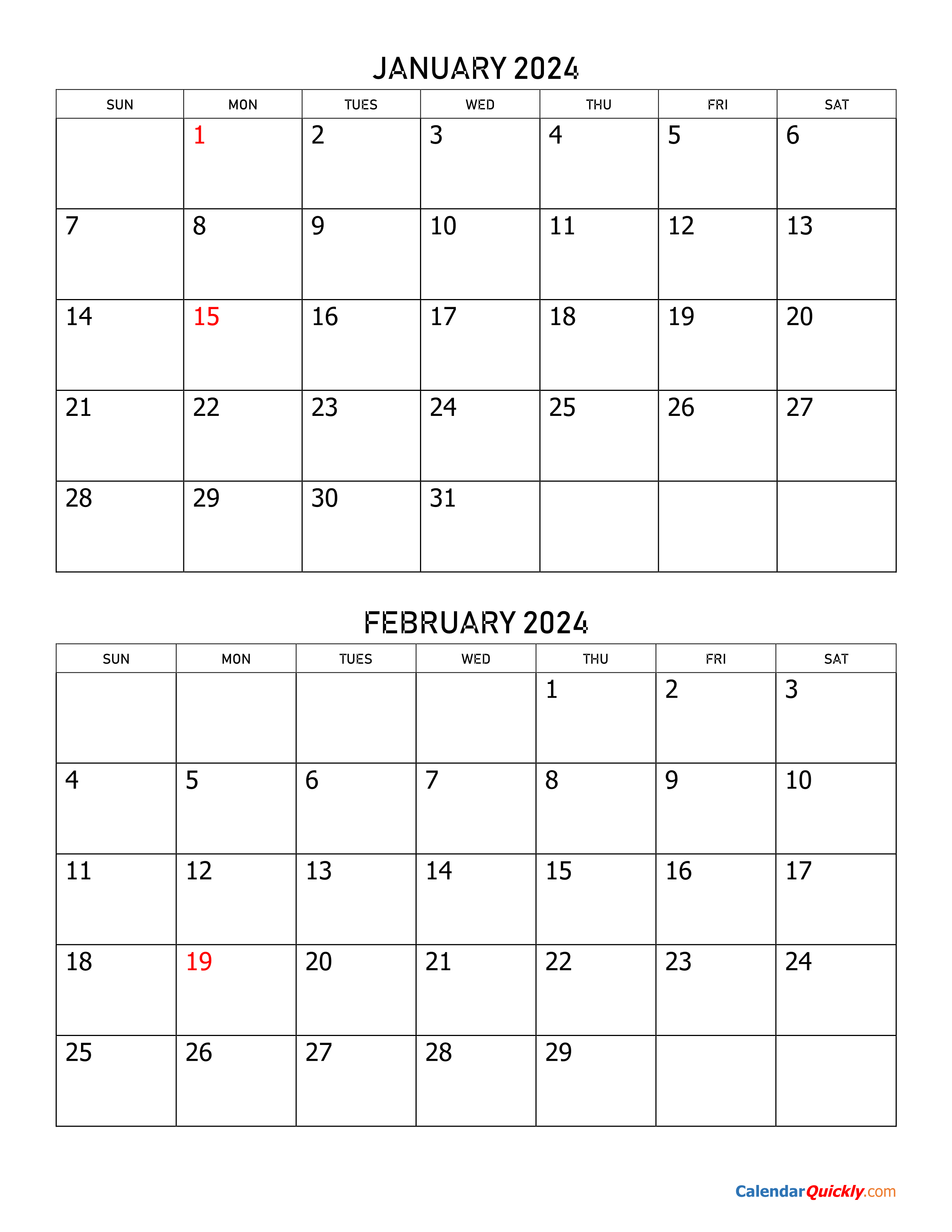 Two Months 2024 Calendar Calendar Quickly