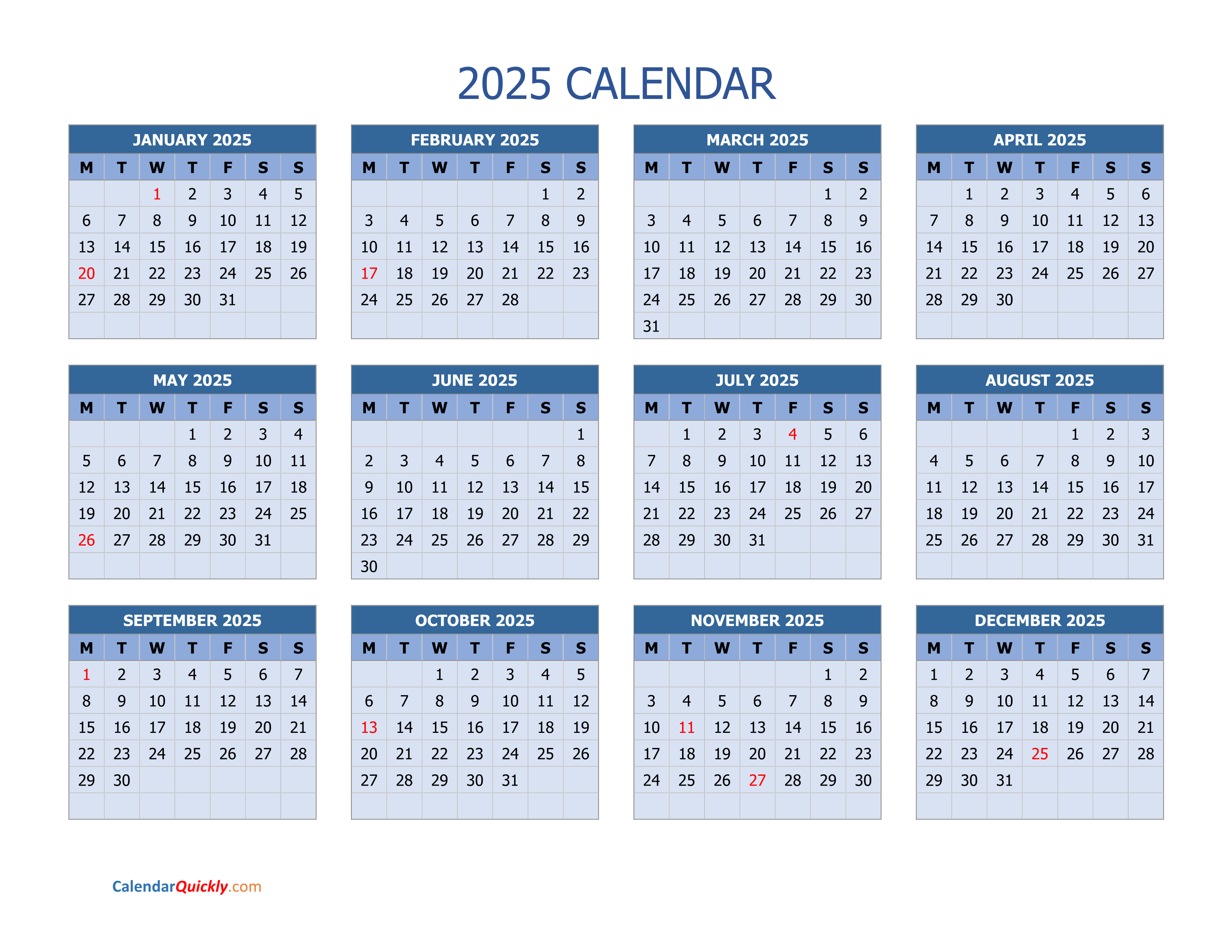 2025 Printable Calendar Printable Calendar 2025