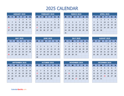 Monday 2025 Calendar Horizontal