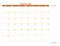 August 2025 Calendar
