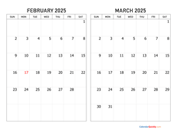 February and March 2025 Calendar
