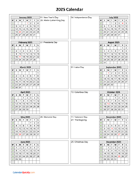 holidays calendar 2025 vertical