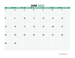 June 2025 Printable Calendar