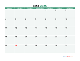 May Calendar 2025 Vertical | Calendar Quickly