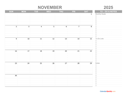 november 2025 calendar with to-do list