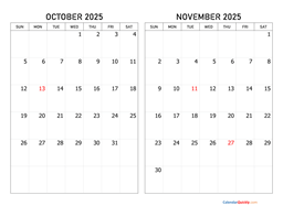 october and november 2025 calendar