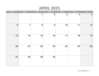 April Calendar 2025 with Holidays