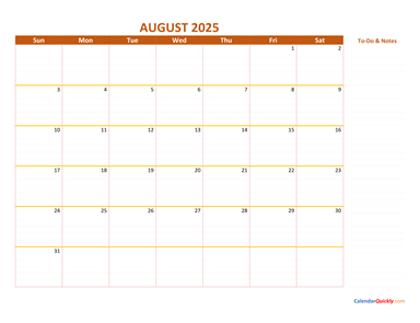 August 2025 Calendar