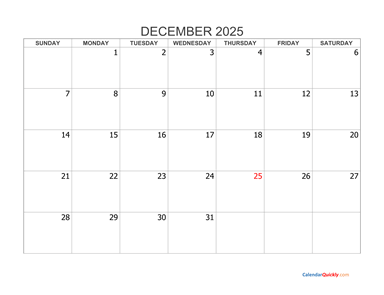 December 2025 Blank Calendar