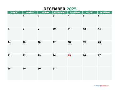 December 2025 Printable Calendar