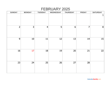 February 2025 Blank Calendar