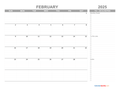 February 2025 Calendar with To-Do List