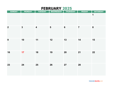 February 2025 Printable Calendar