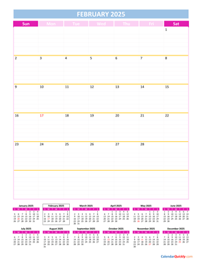 February Calendar 2025 Vertical