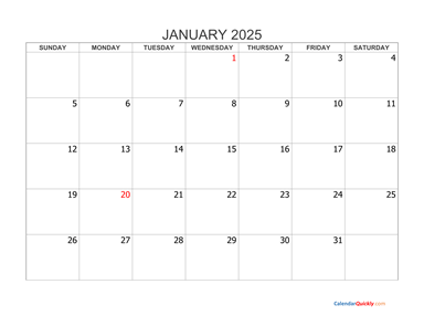 January 2025 Blank Calendar