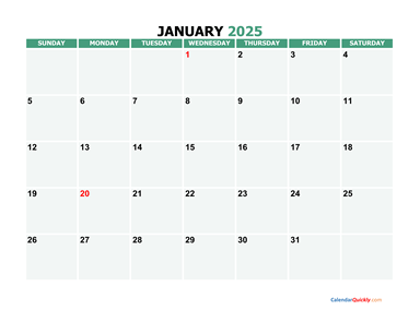 January 2025 Printable Calendar