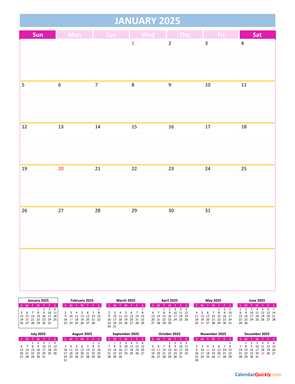 January Calendar 2025 Vertical