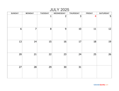 July 2025 Blank Calendar