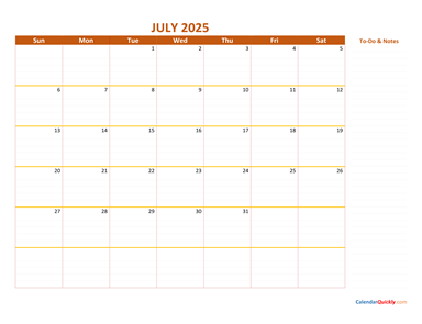 July 2025 Calendar