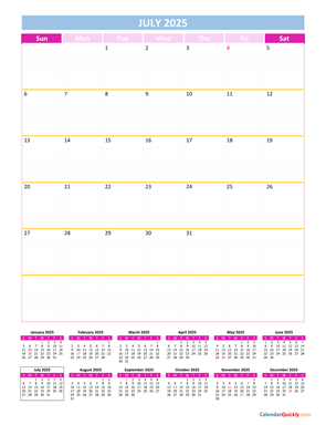 July Calendar 2025 Vertical