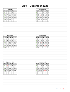 July to December 2025 Calendar Vertical