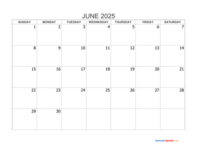 June 2025 Blank Calendar