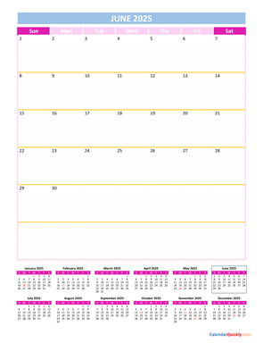 June Calendar 2025 Vertical