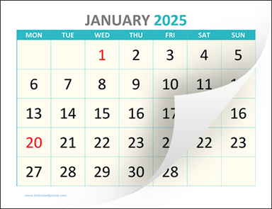 Large Monday Printable 2025 Calendar