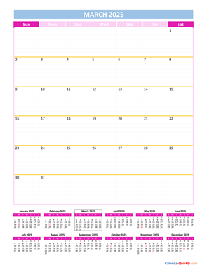 March Calendar 2025 Vertical