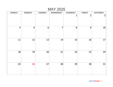 May 2025 Blank Calendar