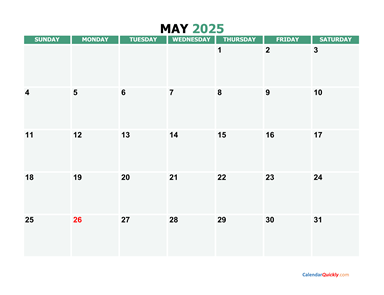 May 2025 Printable Calendar