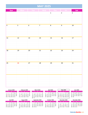 May Calendar 2025 Vertical