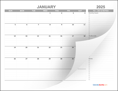 Monthly 2025 Calendar with To-Do List