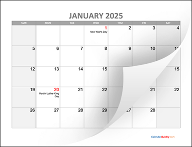 Monthly Calendar 2025 with Holidays