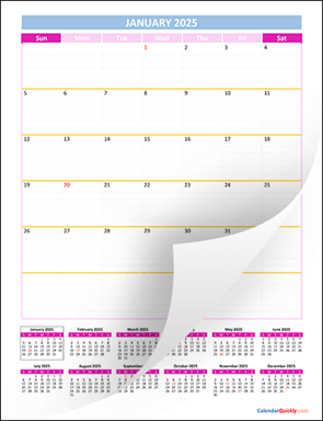 Monthly Calendar 2025 Vertical