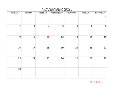 November 2025 Blank Calendar