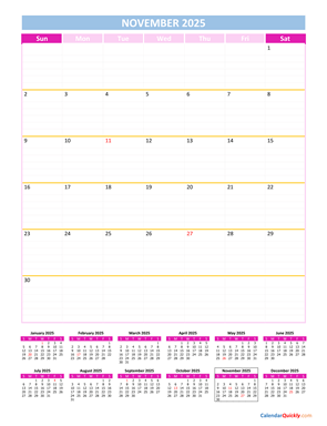 November Calendar 2025 Vertical