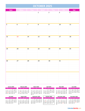 October Calendar 2025 Vertical