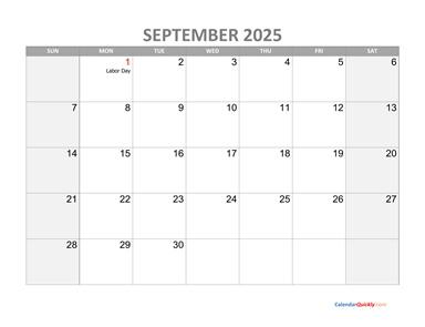 September Calendar 2025 with Holidays