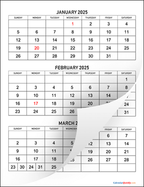 Three Months 2025 Calendar Vertical