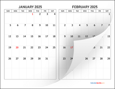 Two Months 2025 Calendar Horizontal