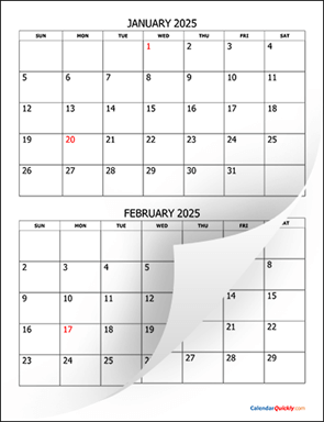 Two Months 2025 Calendar Vertical