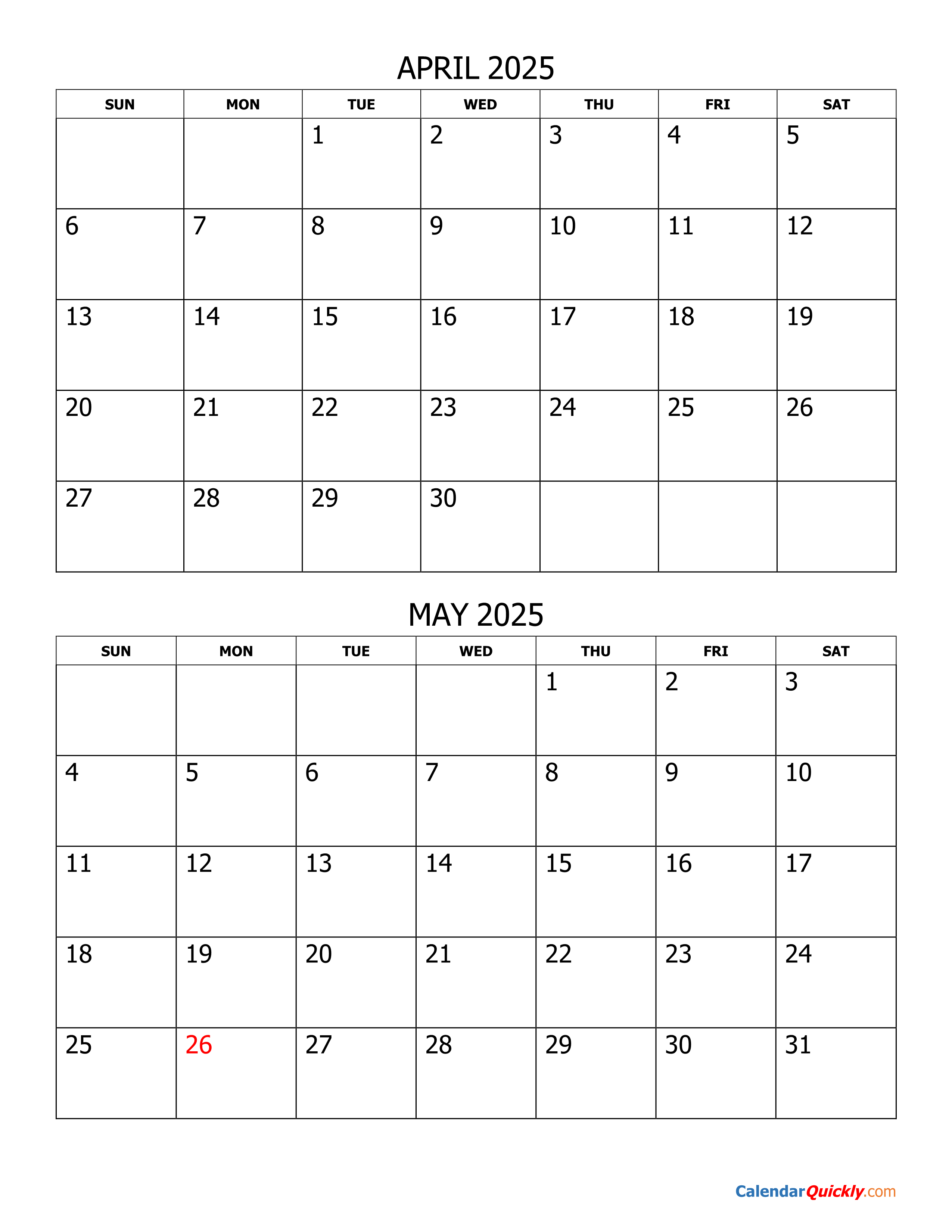 April 2025 Calendar Printable