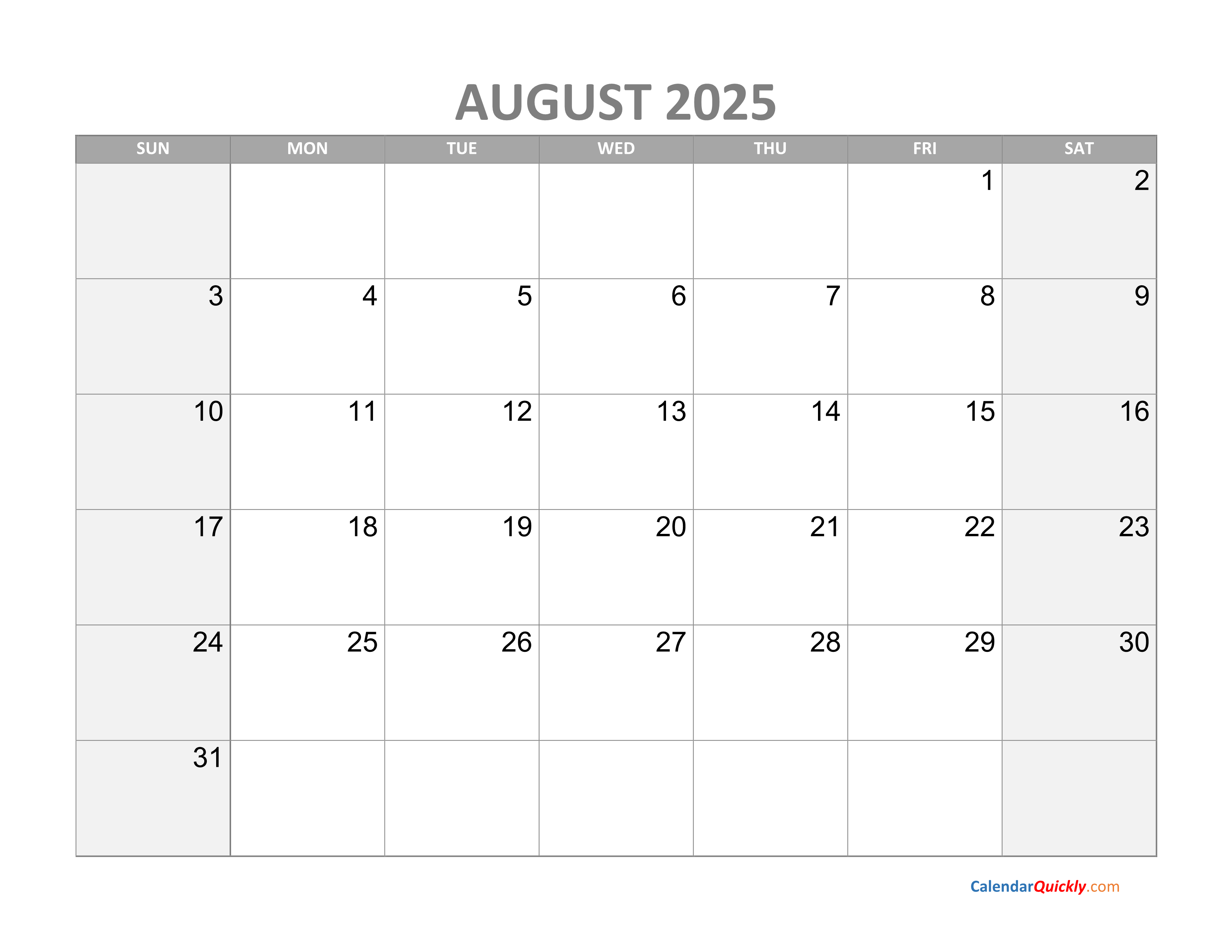 August Calendar 2025 with Holidays Calendar Quickly