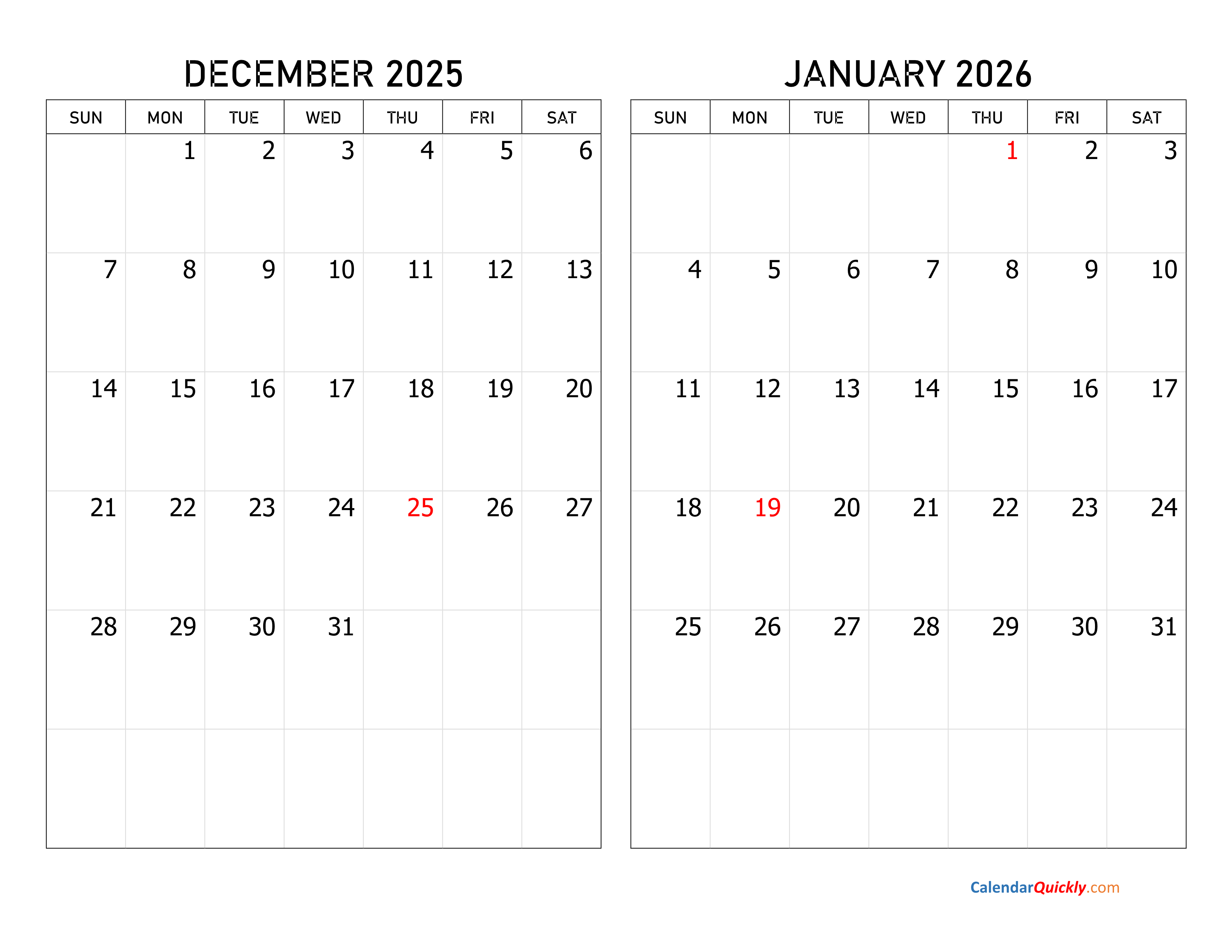 Editable Calendar December 2025 And January 2025 Free Download