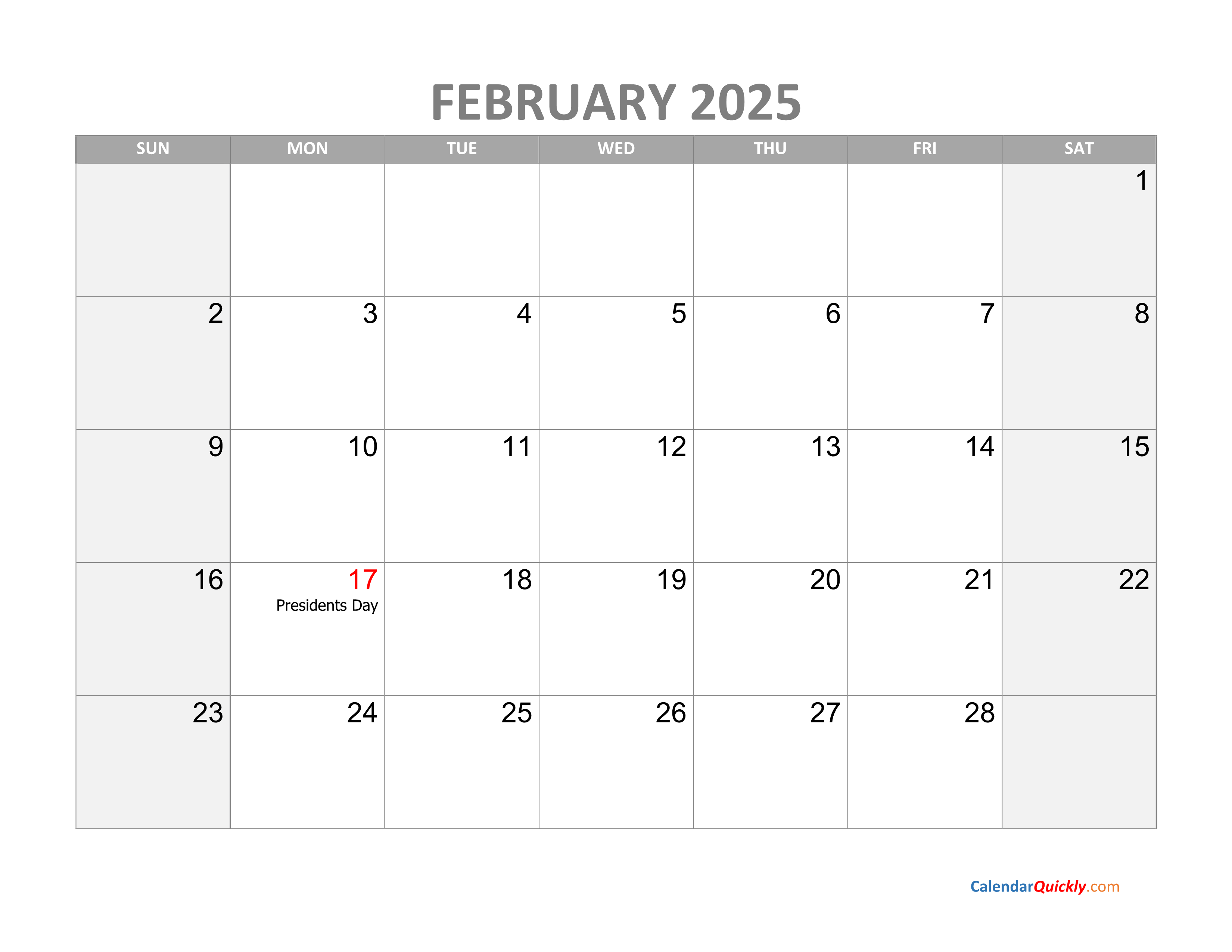 2025 February Calendar With National Holidays Homework Day Lonee Rafaela