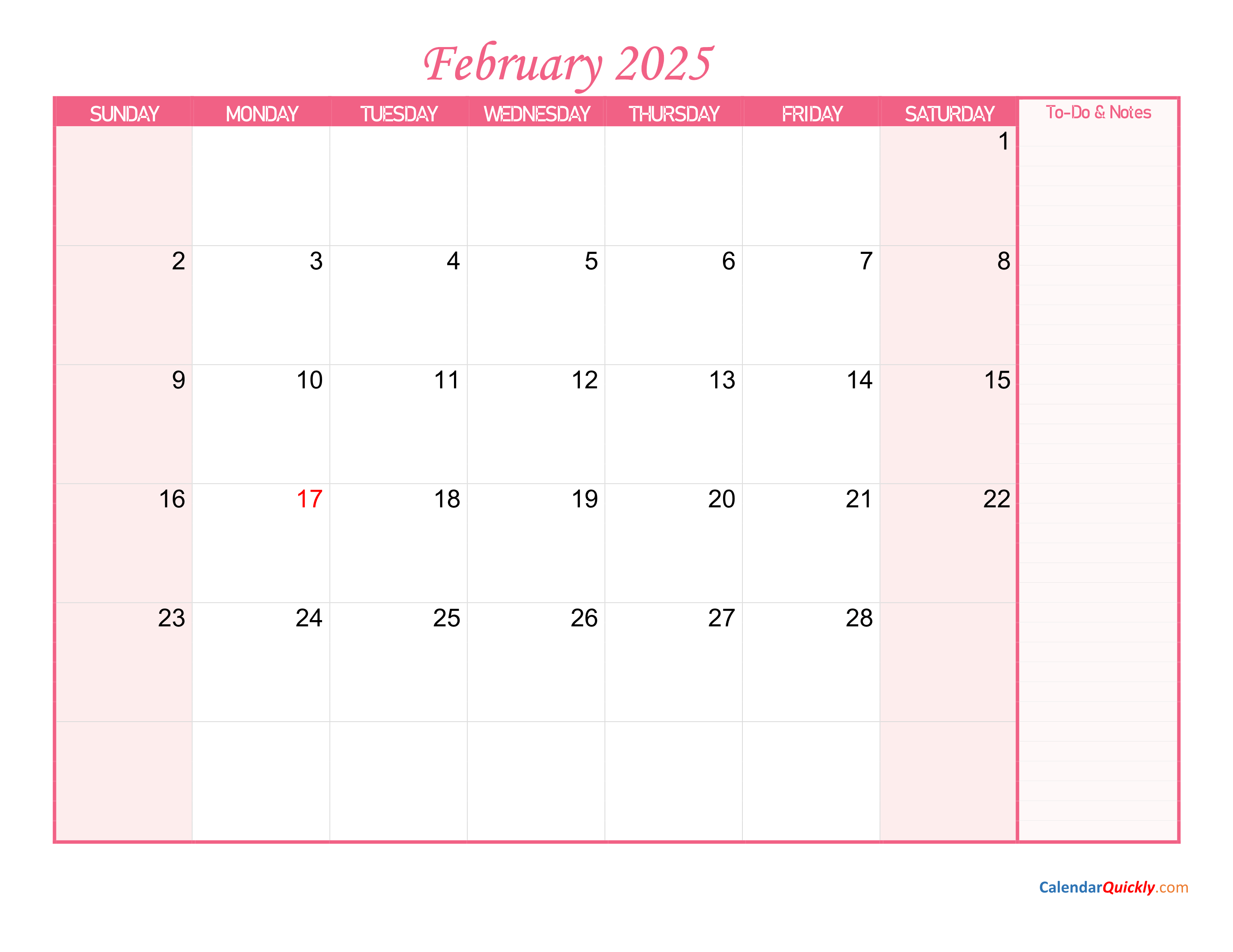 Printable Calendar 2025 February Calendar 2025