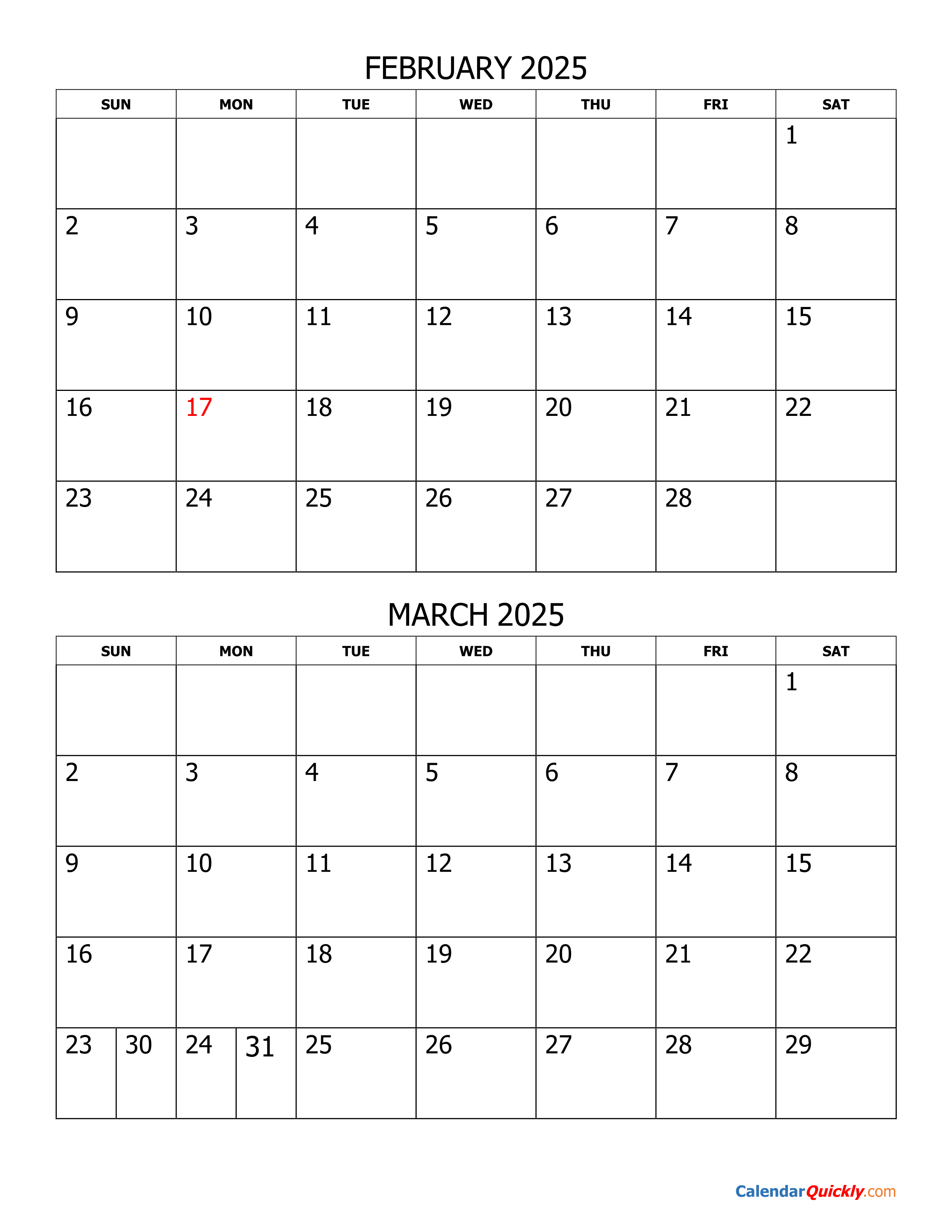 January To March 2025 Calendar Calendar 2025